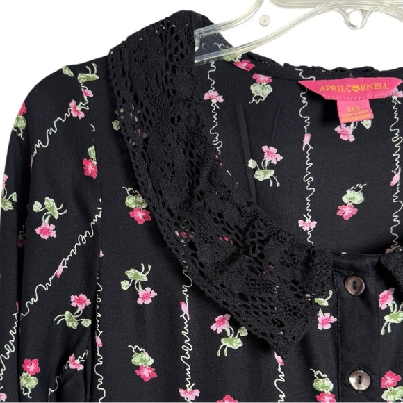 April Cornell Tie Back Floral Midi Dress Sz XXS XS S Black Boho Cottage Western - Picture 3 of 9